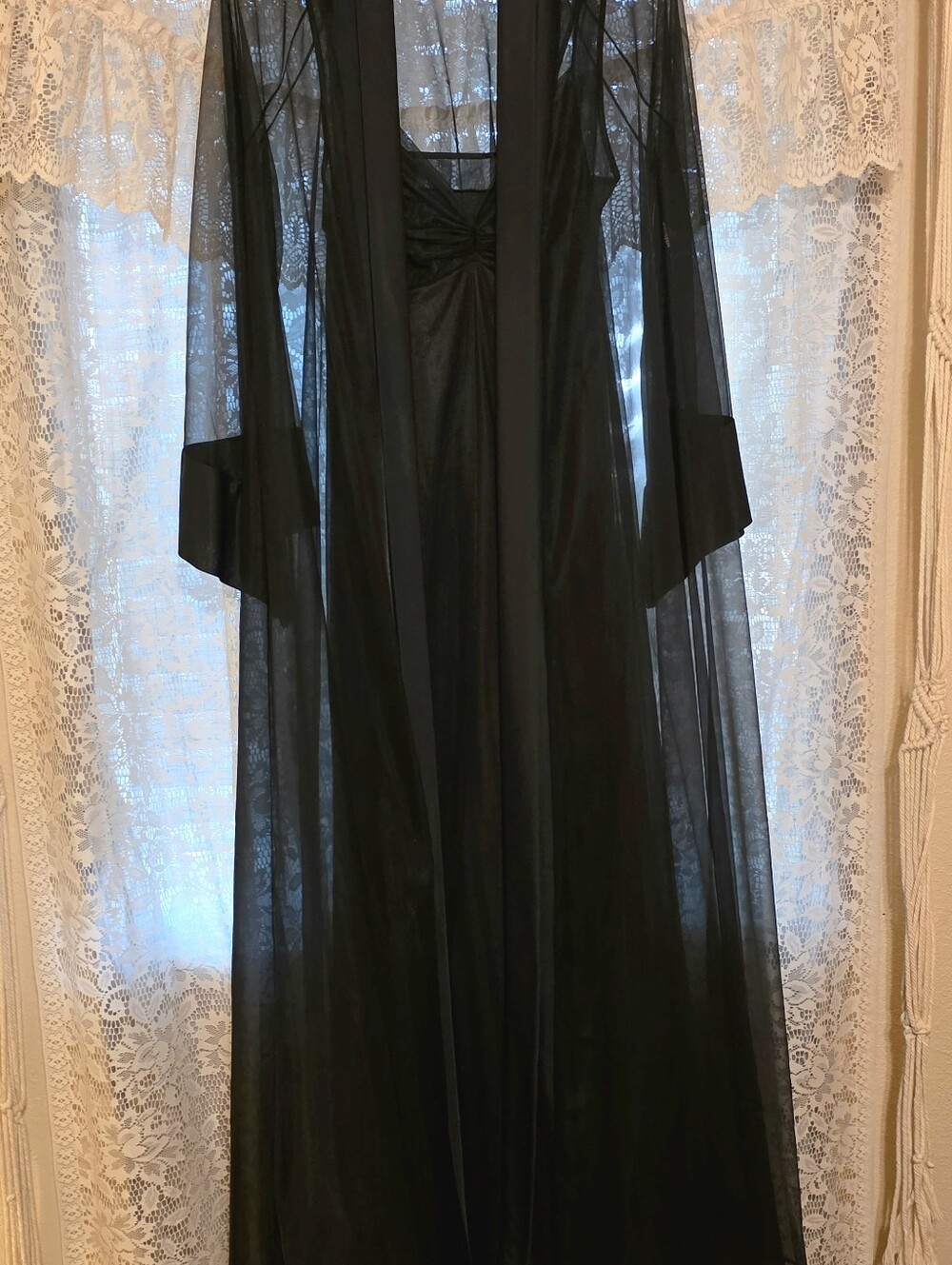 Vintage Cattani of California Black Chiffon Peignoir Set • Nightgown & Robe